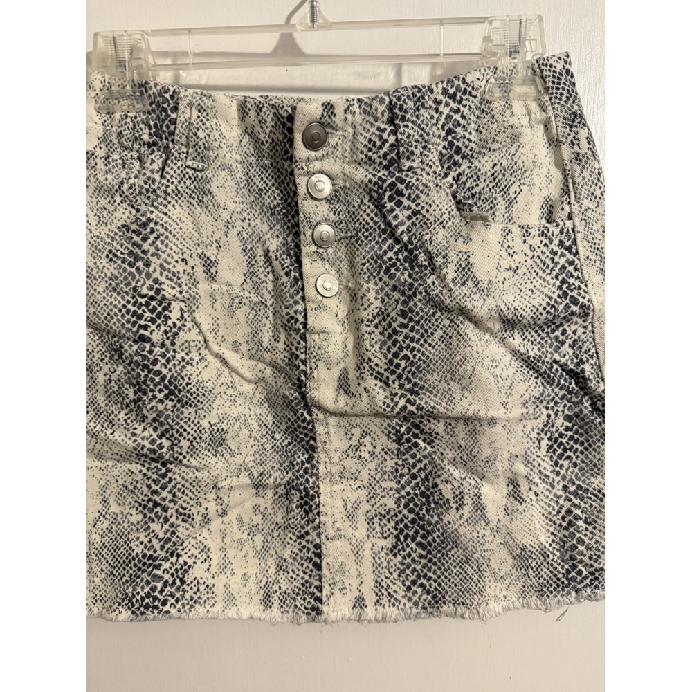 Peach Love California snakeskin print denim Button Fly mini skirt Size medium - Picture 2 of 5